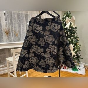 Ann Taylor Floral Noir: Elegant A-Line Skirt with Metallic Bloom Accents